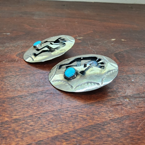 Vintage Silver Torquoise Southwestern Kokopelli Earrings Native Indian - Picture 5 of 8